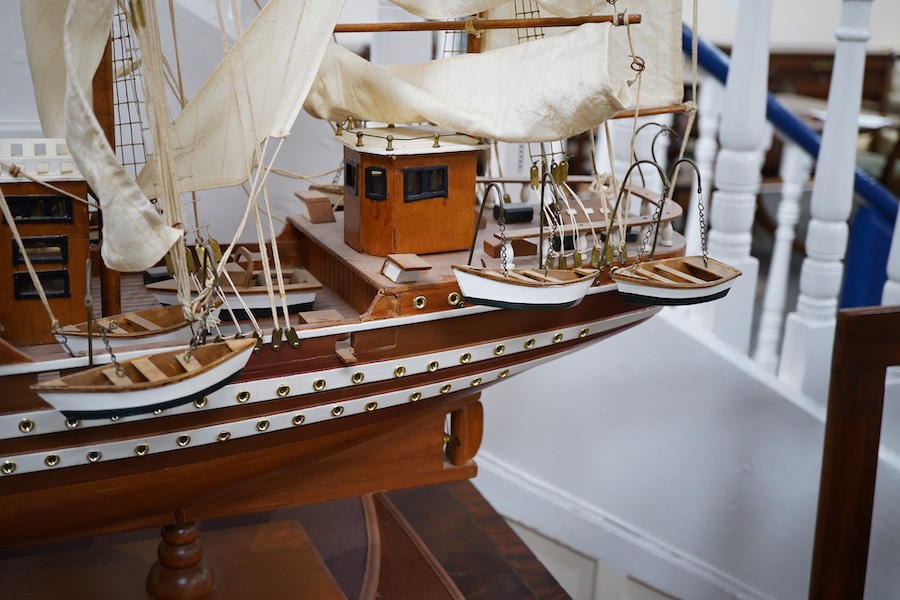 A large wooden ship model 'Amerigo Vespucci' three masted fully rigged and stand, 108cm high